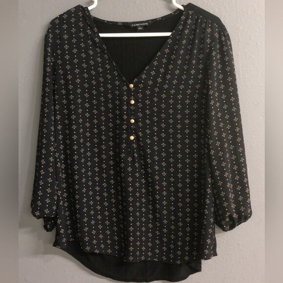 034.  41 hawthorn Black Buttoned 3/4 Sleeve Blouse - Picture 1 of 2